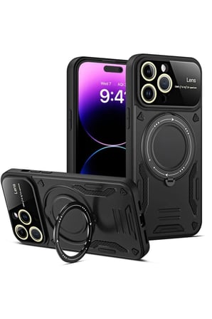 Newface Apple iPhone 15 Pro Kılıf Joy Lens Standlı Kapak - Siyah