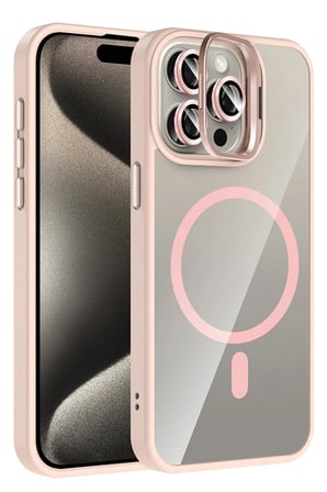 Joko Apple iPhone 15 Pro Max Remim Lensli Magsafe Standlı Kapak - Pembe