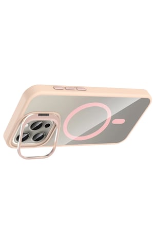 Joko Apple iPhone 15 Pro Max Remim Lensli Magsafe Standlı Kapak - Pembe