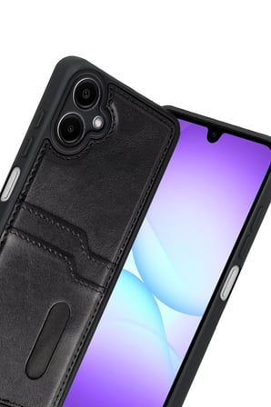 Newface Samsung Galaxy A07 4G Sara Kartvizitli Deri Kılıf - Siyah