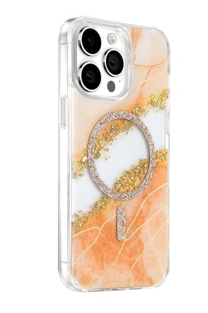 Onegif Apple iPhone 14 Pro Max Lotus Simli Magsafe Kapak - Turuncu