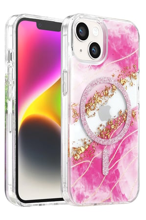 Onegif Apple iPhone 15 Lotus Simli Magsafe Kapak - Pembe