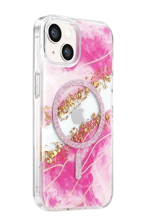 Onegif Apple iPhone 15 Lotus Simli Magsafe Kapak - Pembe