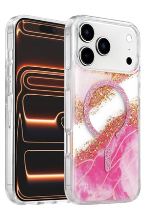 Onegif Apple iPhone 17 Pro Lotus Simli Magsafe Kapak - Pembe