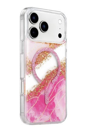 Onegif Apple iPhone 17 Pro Lotus Simli Magsafe Kapak - Pembe