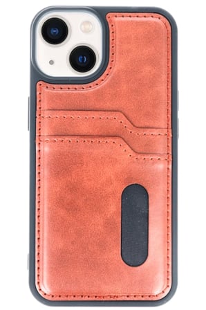 Newface Apple iPhone 15 Sara Kartvizitli Deri Kılıf - Taba