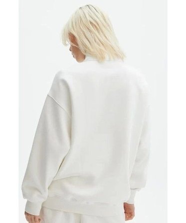 Unisex Uzun Kol Yarım Farmuarlı Yakalı Basic SweatShirt - Beyaz
