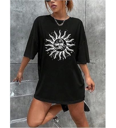 Bisiklet Yaka Baskılı T-shirt - Siyah
