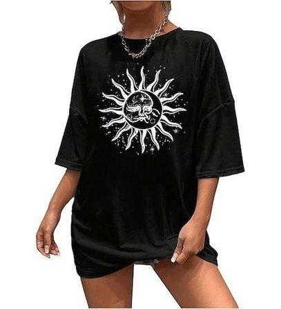 Bisiklet Yaka Baskılı T-shirt - Siyah