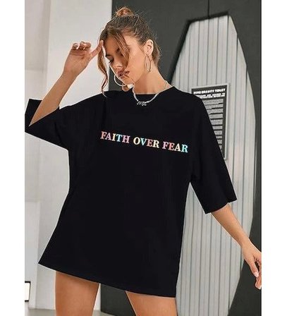 Bisiklet Yaka Baskılı T-shirt - Siyah