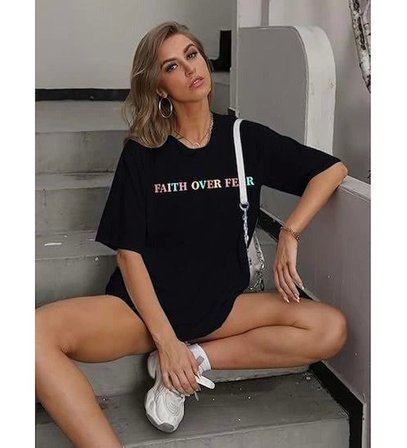 Bisiklet Yaka Baskılı T-shirt - Siyah