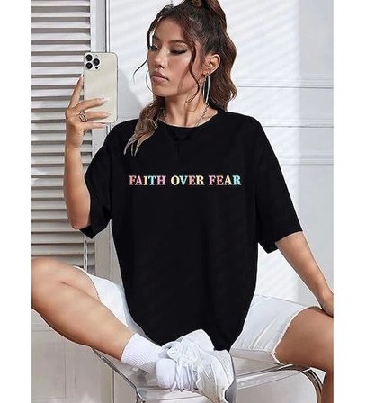 Bisiklet Yaka Baskılı T-shirt - Siyah