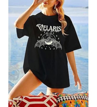 Bisiklet Yaka Baskılı T-shirt - Siyah