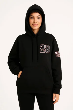 Üç İplik Kapüşonlu Ön Ve Arka Baskılı SweatShirt Hoodie - Siyah
