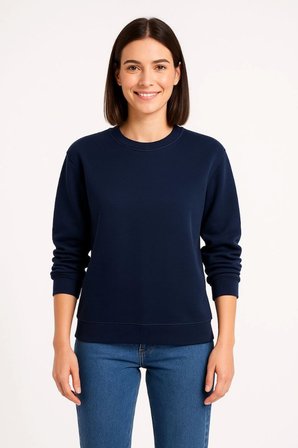 Üç İplik Düz Bisiklet Yaka SweatShirt - Lacivert