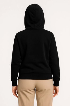 Üç İplik Kapüşonlu Tam Fermuarlı Kanguru Çepli SweatShirt Hoodie - Siyah