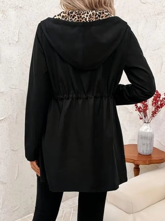 Kadın Uzun Kollu Kapşonlu çift Taraflı Cepli Bağcıklı Fermuarlı Viskon Iki Iplik Ceket