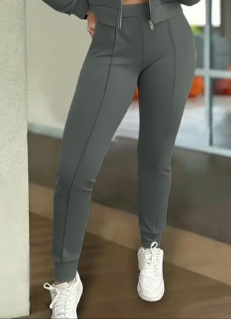 Kadın Uzun Kollu önden Fermuarlı Kısa Modal Ceket Ve Pantolon Ikili Takım