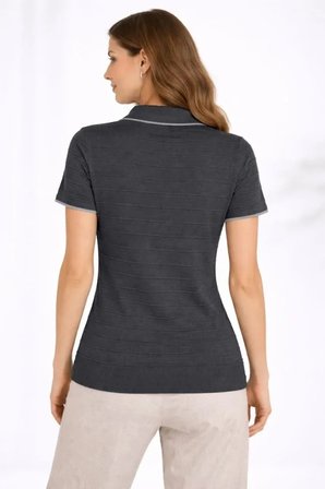 Triko Kumaş Yakalı Düğmesiz Açık Yaka Fitilli Kısa Kollu Regular Fit Tişört T-shirt - Siyah