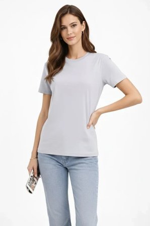 Bisiklet Yaka Tişört  Regular Kalıp Basic Pamuklu  Günlük Kullanım  T-shirt - Gri