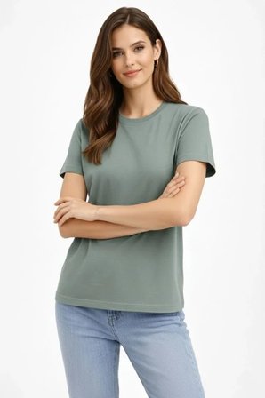 Bisiklet Yaka Tişört Regular Kalıp Basic Pamuklu Günlük Kullanım T-shirt - Mint Yeşili