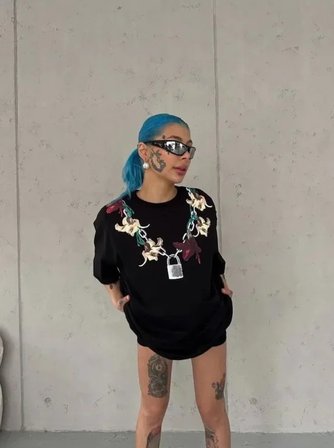 Baskılı T-Shirt Kısa Kol Bisiklet Yaka Regular Rahat Kalıp Günlük Tişört - Siyah