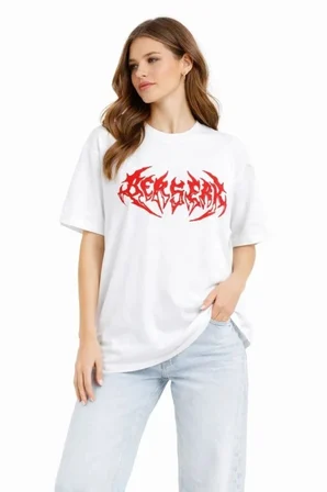 Baskılı T-Shirt Yazlık Kısa Kol Bisiklet Yaka Rahat Kalıp Tişört - Beyaz