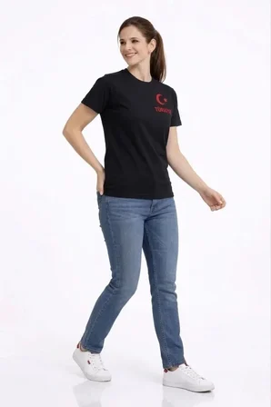 TÜRKİYE Ay Yıldız Baskılı Taraftar Forma T-Shirt - Siyah