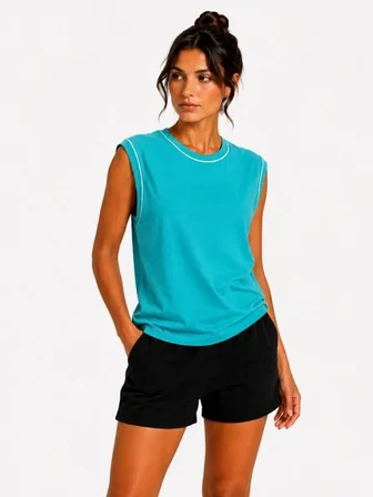 3’lü Kolsuz Sporcu Atlet Seti Yazlık Bisiklet Yaka - Siyah, Turkuaz, Pembe