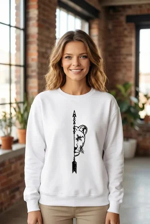 Sevgililer Günü Baskılı Oversize Bisiklet Yaka Sweatshirt - Beyaz