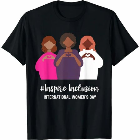 8 Mart Dünya Kadınlar Günü Baskılı Oversize Bisiklet Yaka T-shirt - Siyah