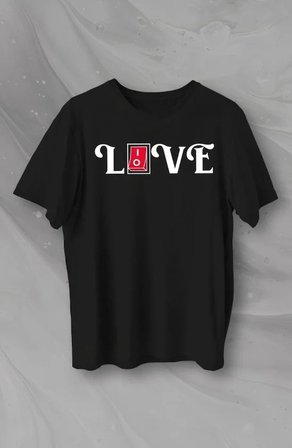 14 Şubat Sevgililer Günü Love Baskılı Oversize Bisiklet Yaka T-shirt - Siyah