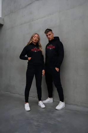 Yılbaşı Merry Christmas Baskılı Oversize Kapüşonlu Sweatshirt Hoodie - Siyah