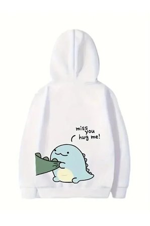 Sevgililer Günü Baskılı Oversize Kapüşonlu Sweatshirt Hoodie - Beyaz