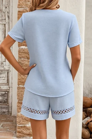 Kadın Kısa Kollu V Yakalı Bluz Ve Short Ikili Takım