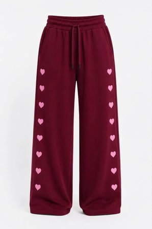 Osy Modal Yumuşak Dokulu Nakışlı Cepli Oversize Bol Paça Eşofman Altı - Bordo