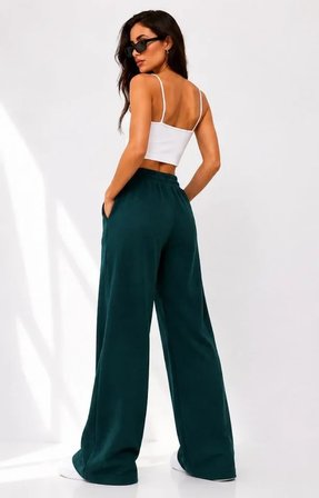 Osy Modal Yumuşak Dokulu Cima Dikişli Nakışlı Cepli Oversize Bol Paça Eşofman Altı - Yeşil