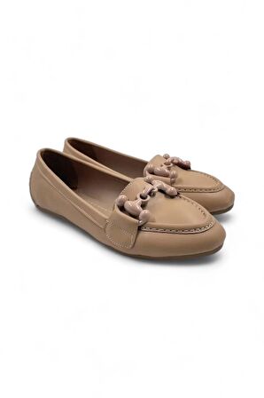 Lina Bej Suni Deri Kadın Babet Ayakkabı