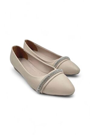 Lena Ekru Suni Deri Kadın Babet Ayakkabı