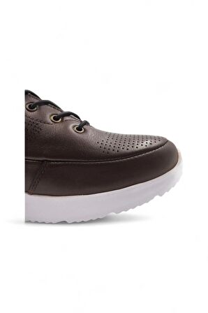 Embur Kahverengi Hakiki Deri Bağcıklı Sneaker Spor Ayakkabı
