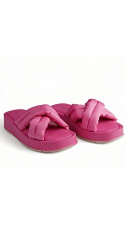 Pathway Fuşya Suni Deri Kalın Tabanlı Yazlık Terlik