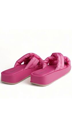 Pathway Fuşya Suni Deri Kalın Tabanlı Yazlık Terlik