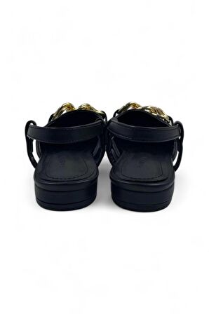 Nova Siyah Suni Deri Kadın Babet Ayakkabı