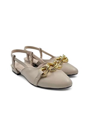 Nova Bej Suni Deri Kadın Babet Ayakkabı