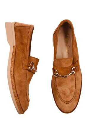 Scarpe Taba Hakiki Deri Kadın Süet Babet Ayakkabı