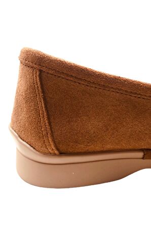 Scarpe Taba Hakiki Deri Kadın Süet Babet Ayakkabı