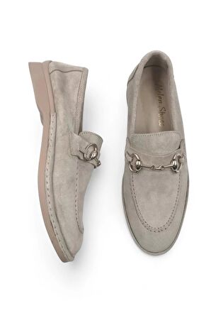 Scarpe Bej Hakiki Deri Kadın Süet Babet Ayakkabı