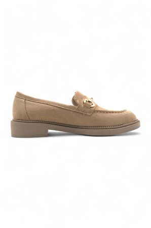 Dazzle Bej Kadın Loafer Toka Detaylı Süet Makosen Günlük Ayakkabı