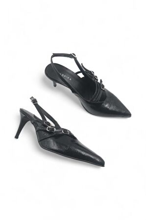 Claus Siyah Sivri Burun Topuklu Ayakkabı