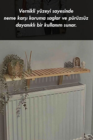 Montajsız Petek Üstü Raf, Ahşap Petek Üstü Dresuar, Kalorifer Üstü Kitaplık & Dresuar Raf 80 x 18 CM